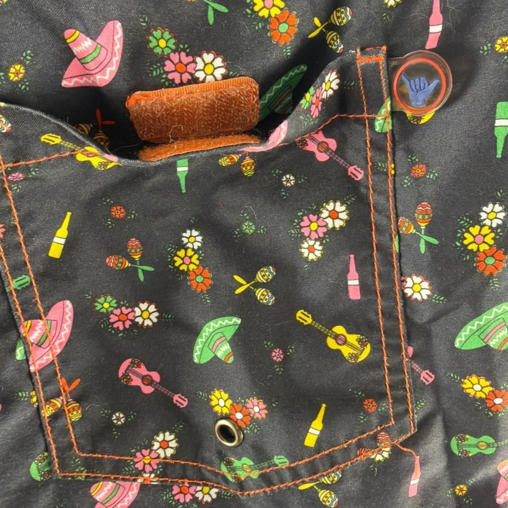 Beach Bros Mens XL Swim Trunks‎ Black Fiesta Sombrero Guitar Print Board Shorts